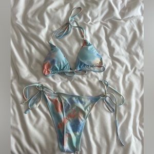 Tie dye micro triangle halter tie side bikini swimsuit size small